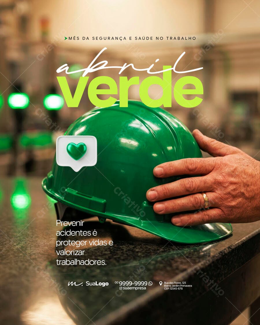 Post Instagram Abril Verde Segurança Trabalho PSD Editável