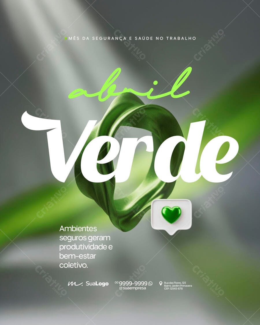 Post Instagram Abril Verde Segurança Trabalho PSD Editável