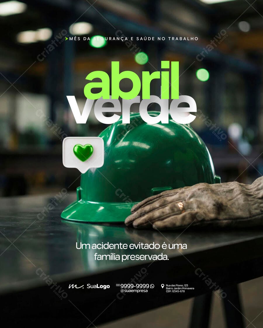 Post Abril Verde Segurança Trabalho PSD Editável