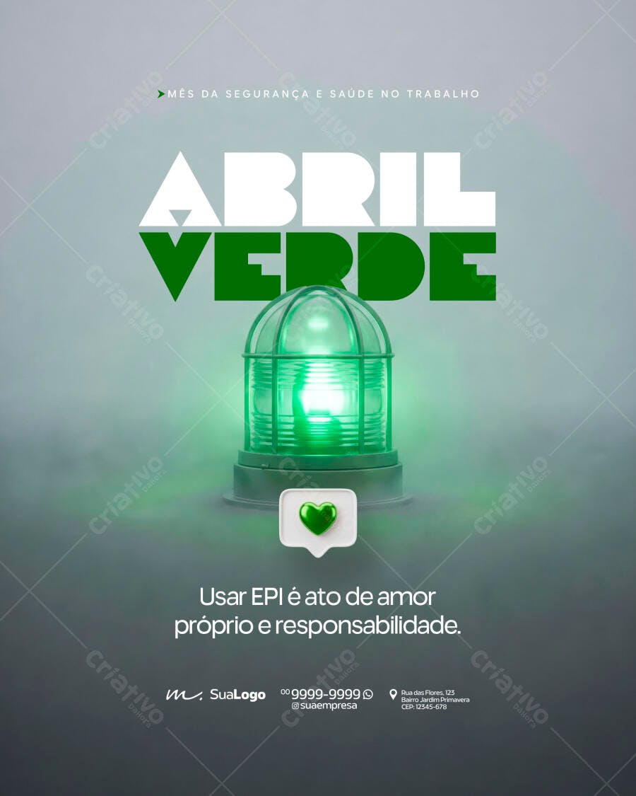 Post Instagram Abril Verde Segurança Trabalho PSD Editável
