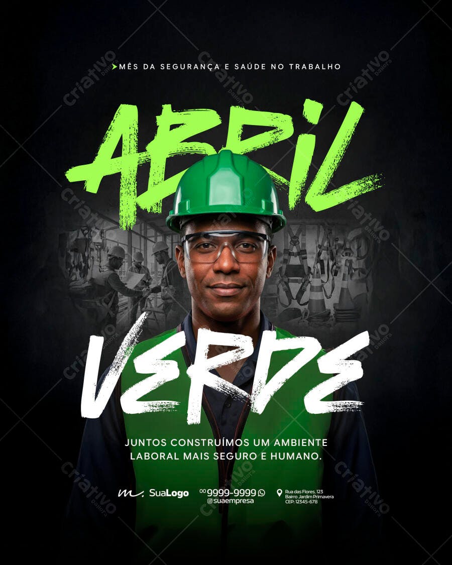 Post Instagram Abril Verde Segurança Trabalho PSD Editável