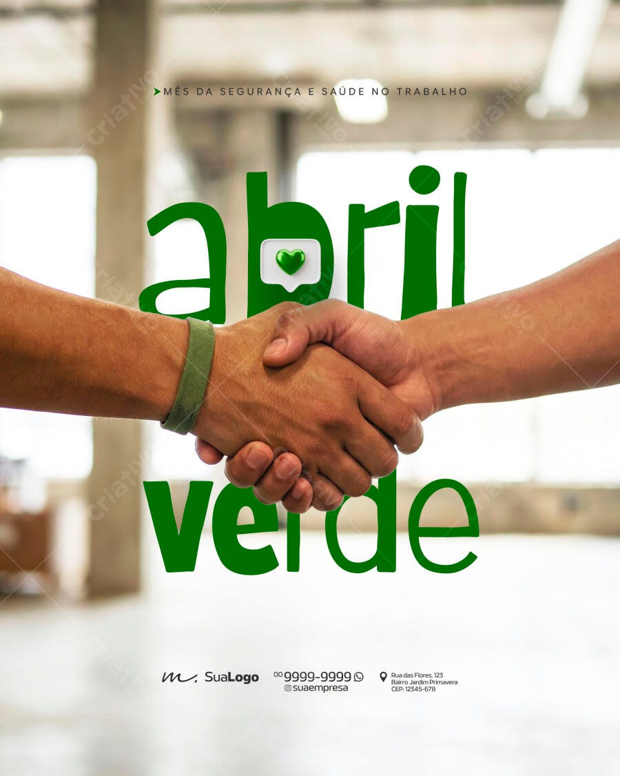 Post Instagram Abril Verde Segurança Trabalho PSD Editável