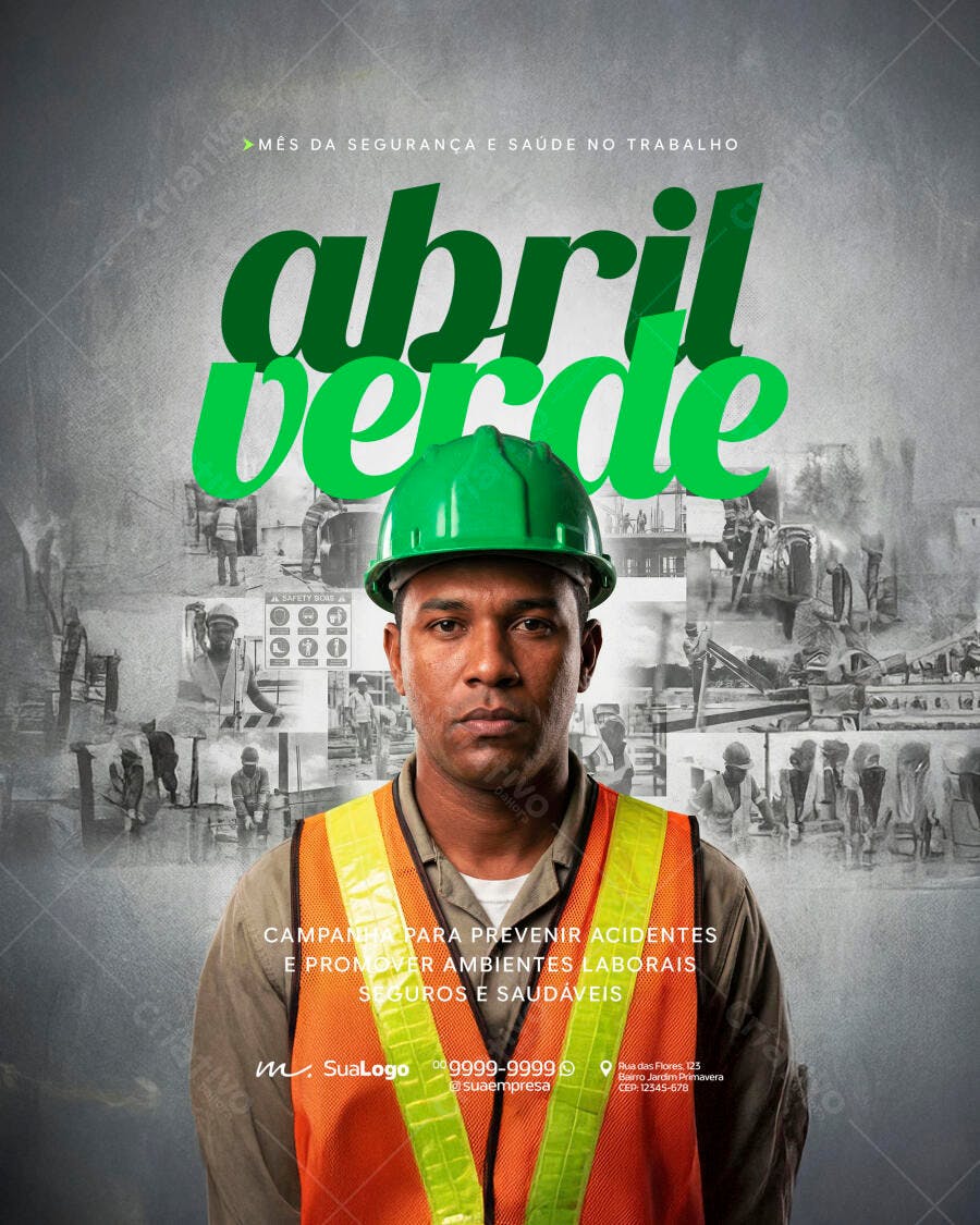 Post Instagram Abril Verde Segurança Trabalho PSD Editável