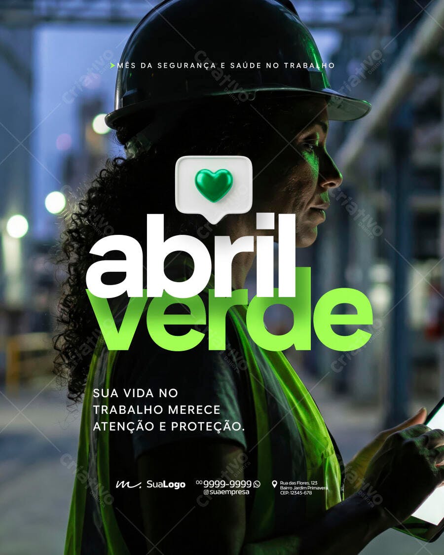 Post Instagram Abril Verde Segurança Trabalho PSD Editável