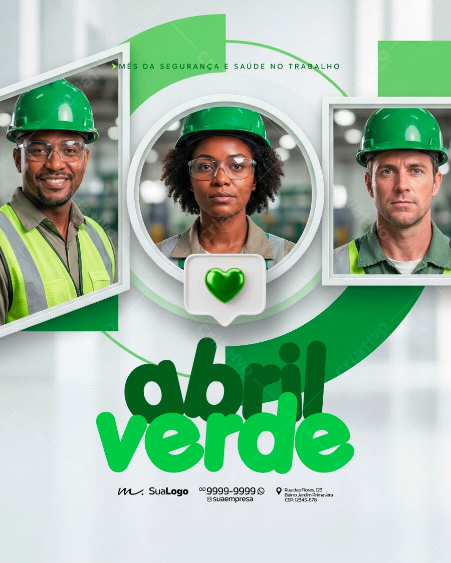 Post Instagram Abril Verde Segurança Trabalho PSD Editável