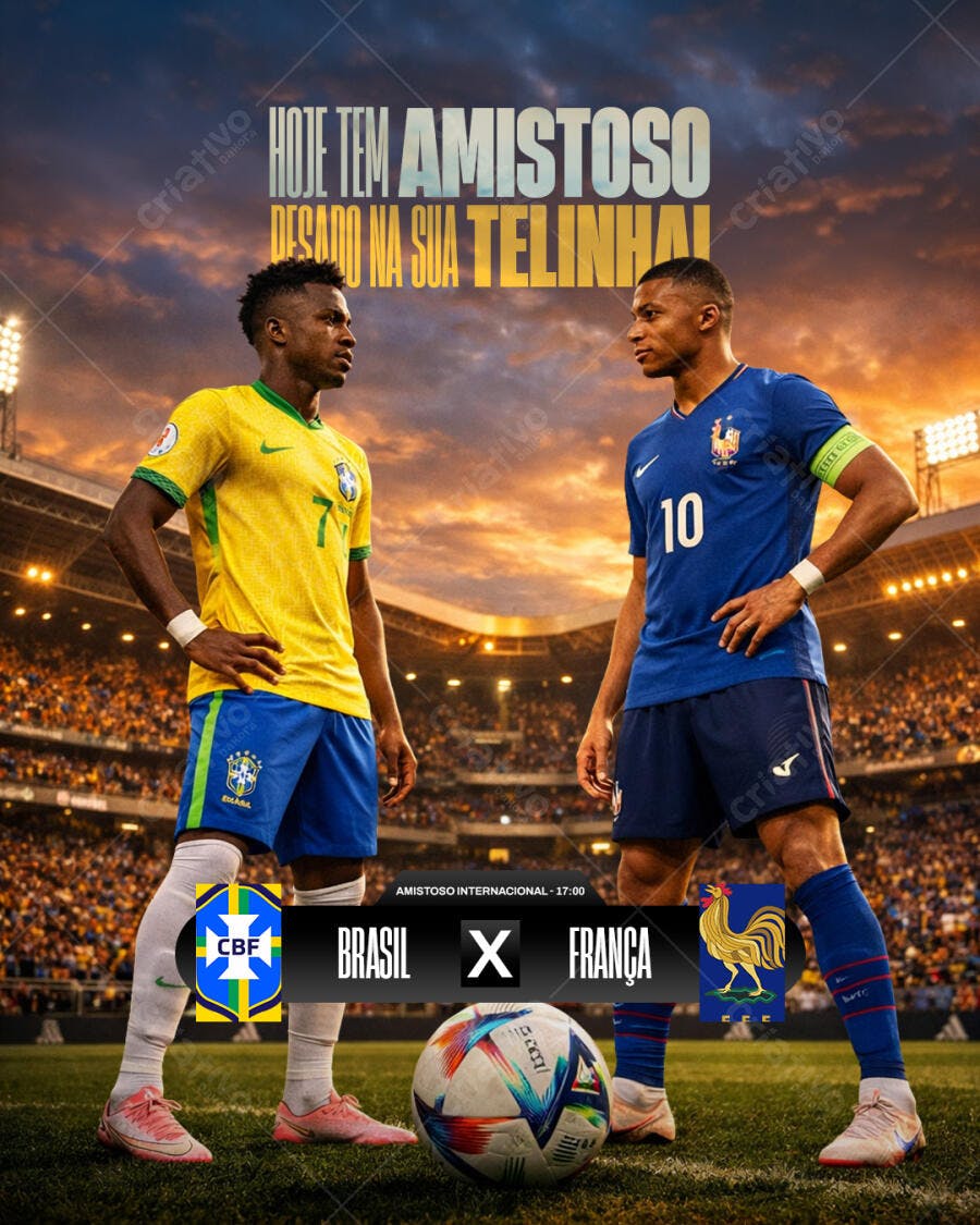 Post Instagram Futebol Brasil França PSD Editável