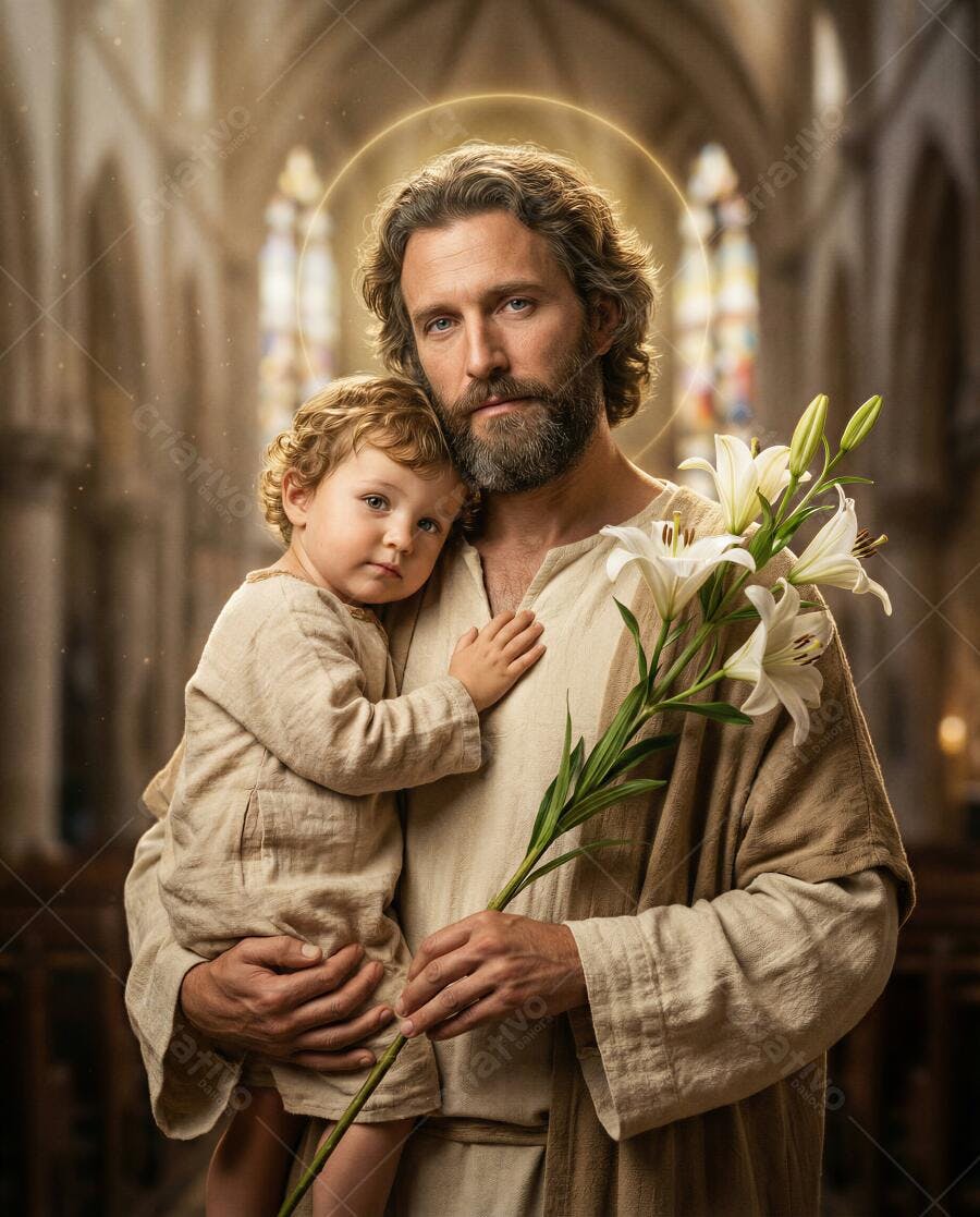 Foto São José com Menino Jesus Lírios Igreja