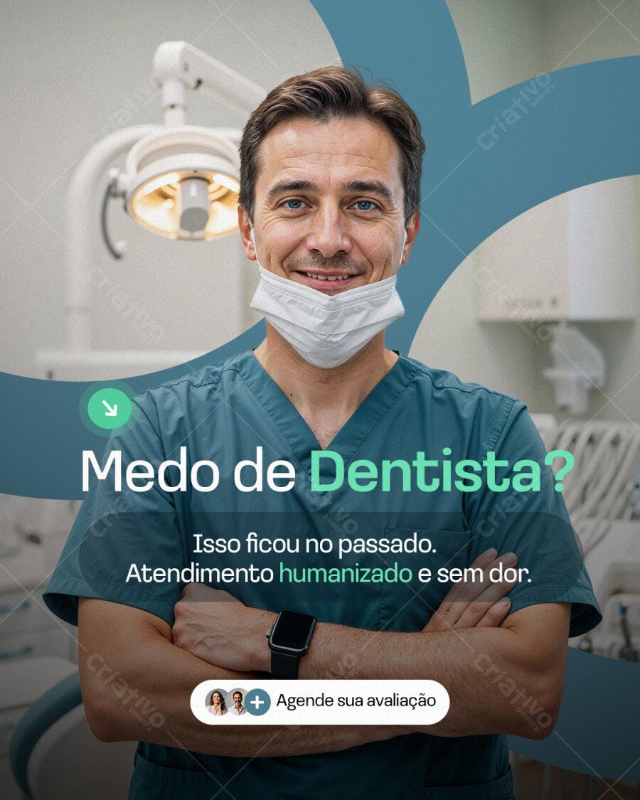 Post Instagram Odontologia Medo de Dentista PSD Editável