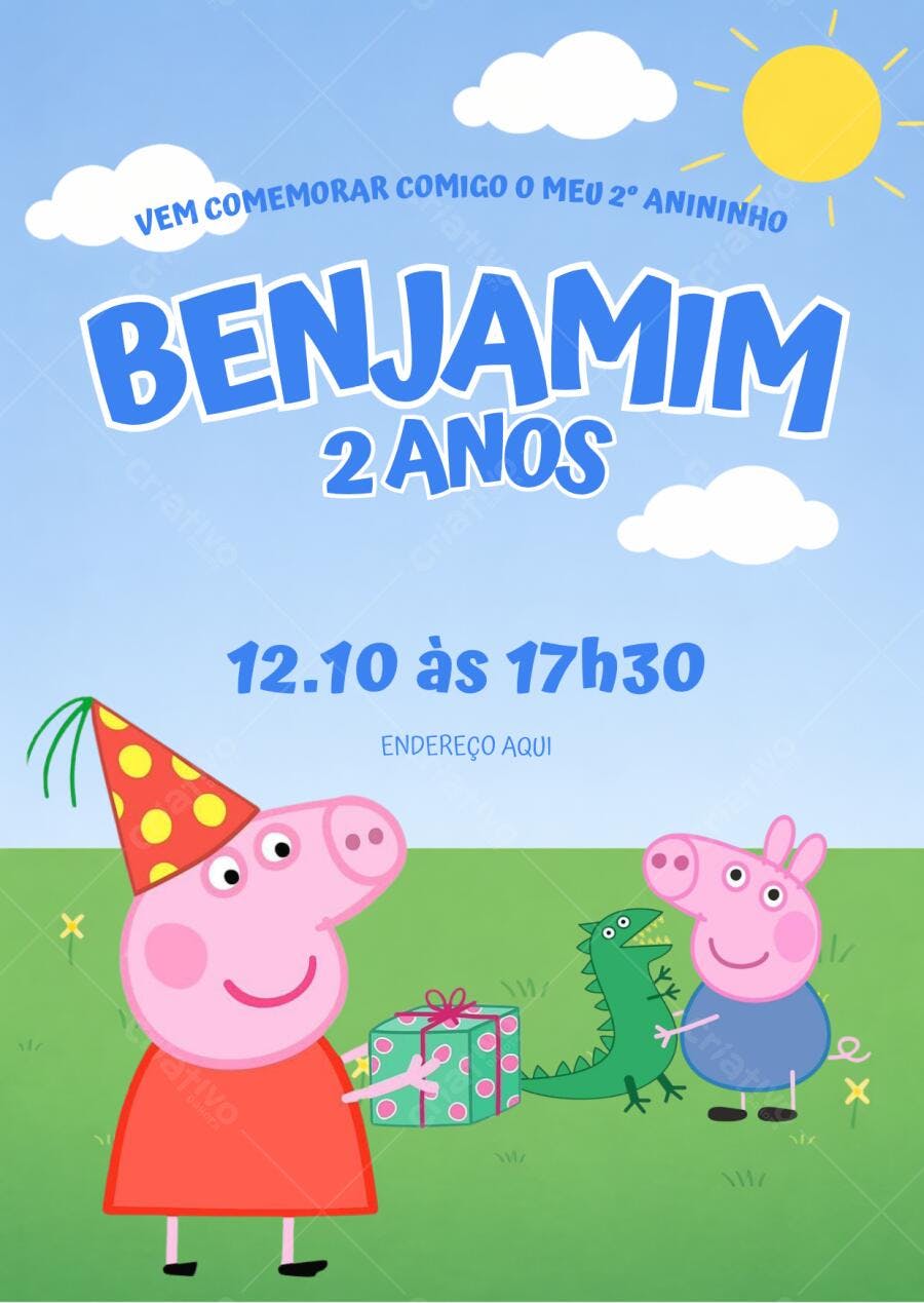 Convite de Aniversário Infantil Peppa Pig  Editável no Canva