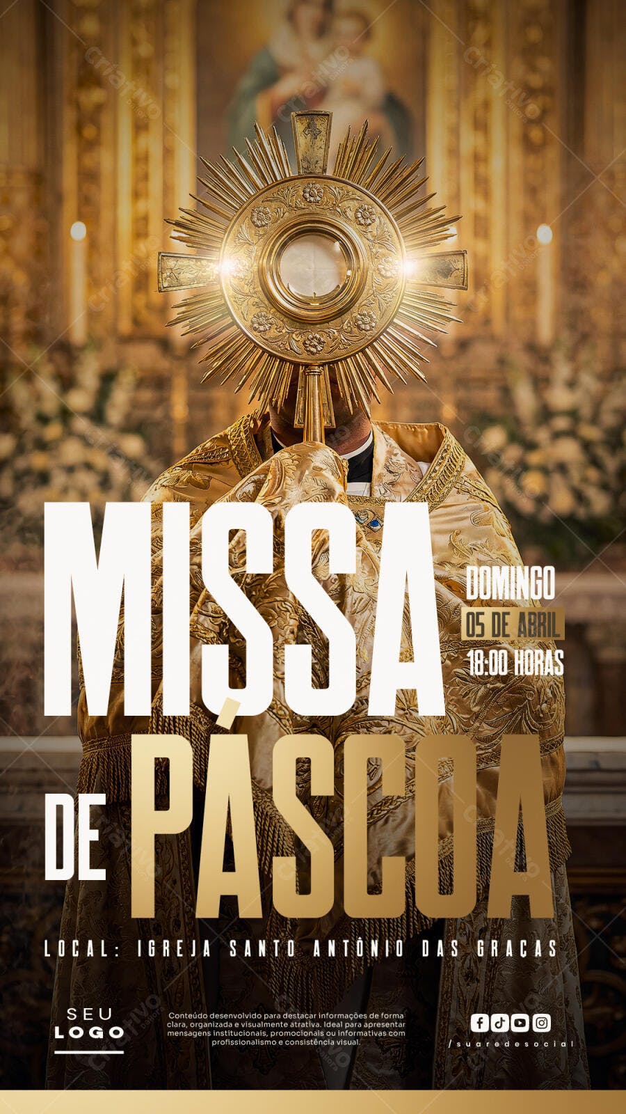 Post Instagram Missa de Páscoa Igreja Católica PSD Editável