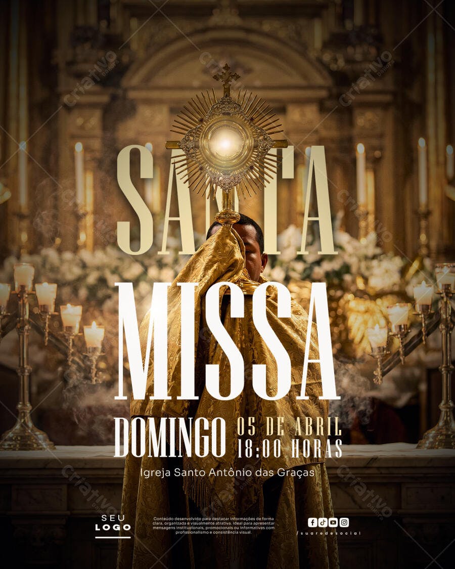 Flyer Santa Missa Igreja Católica PSD Editável