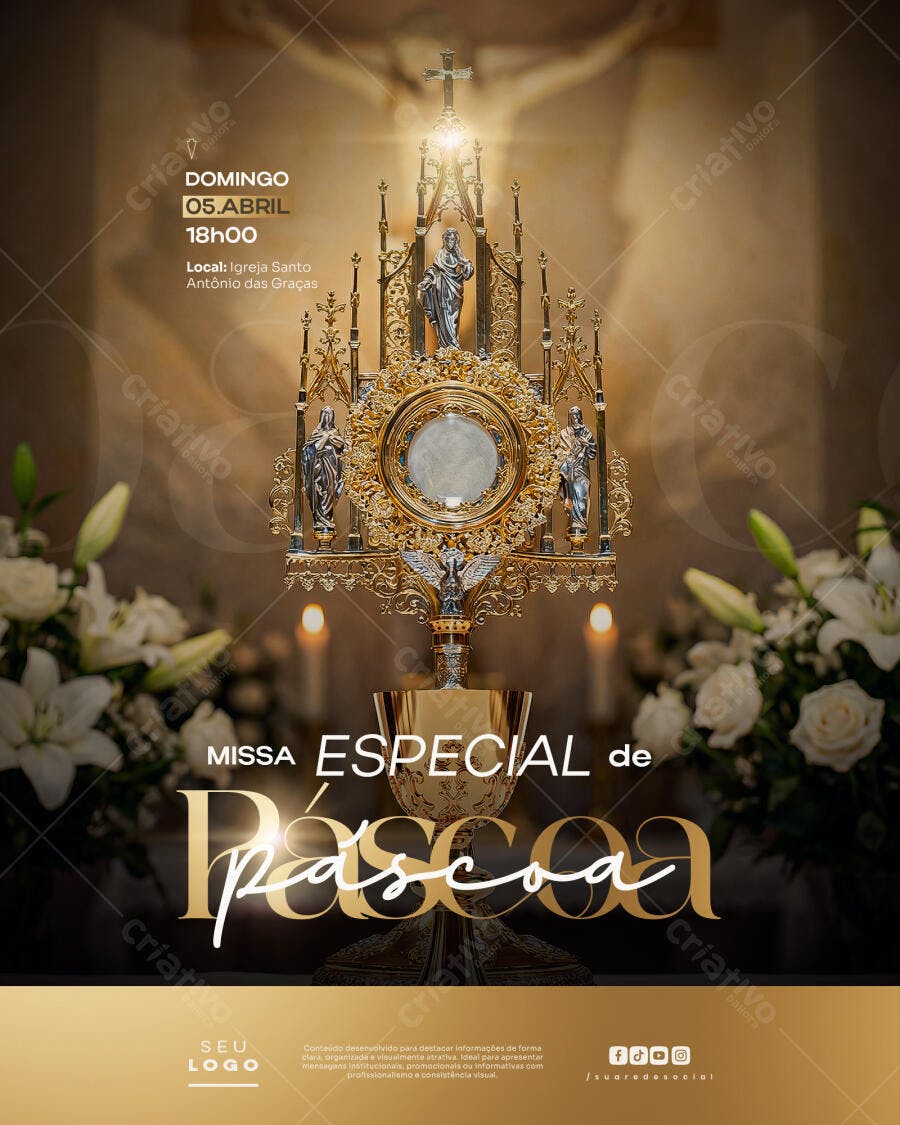 Post Instagram Missa Especial Páscoa Igreja PSD Editável