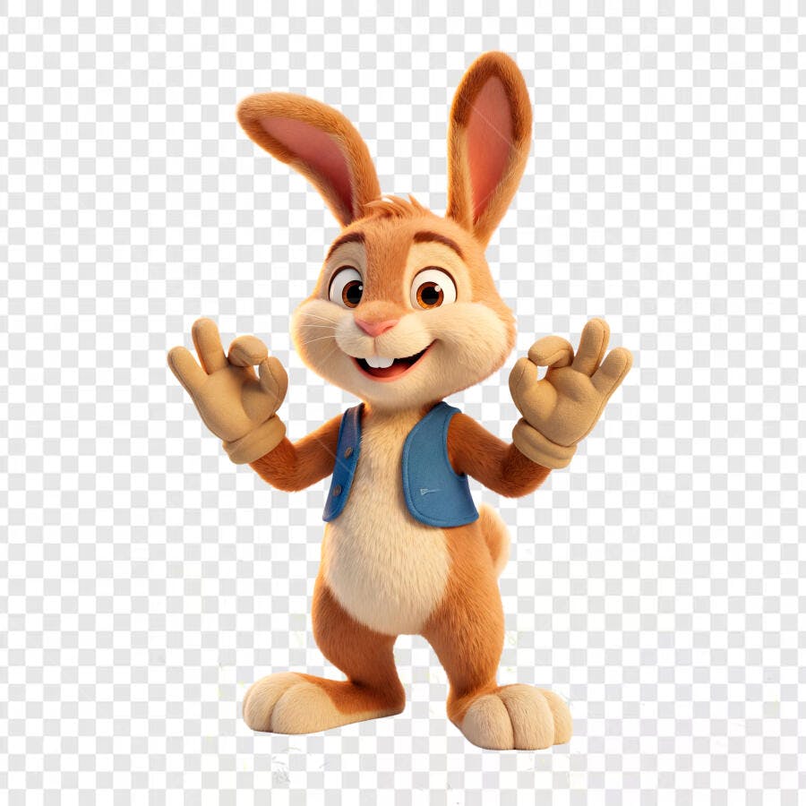 Personagem Ilustrado Coelho Páscoa 3D Gestos Ok PNG Fundo Transparente