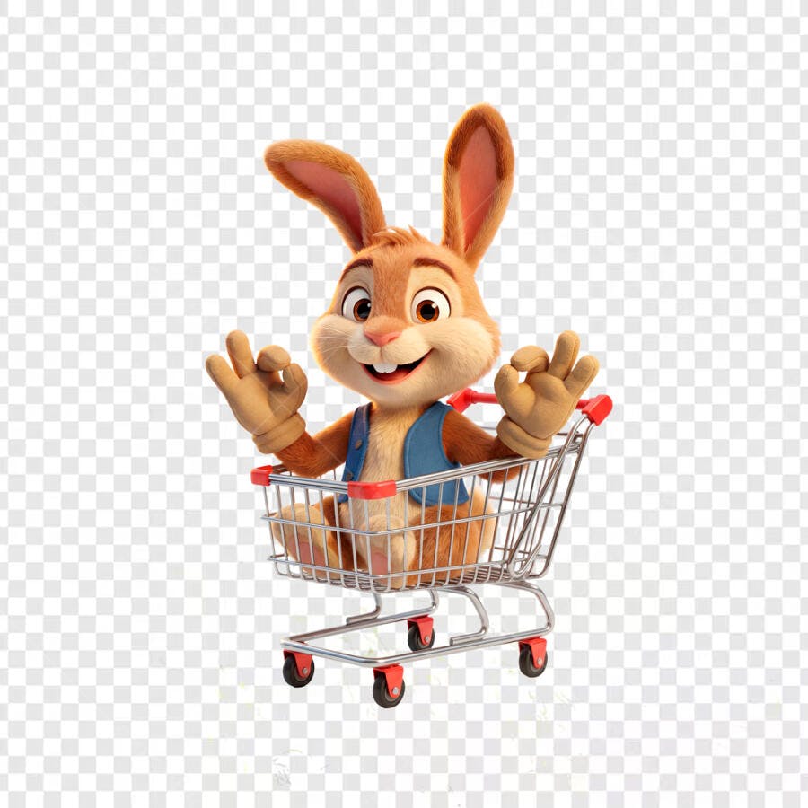 Personagem Ilustrado Coelhinho Compras 3D PNG Fundo Transparente