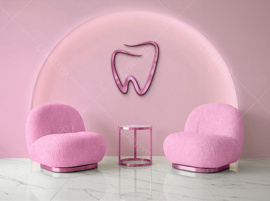 Mockup Logo 3D Consultório Odontológico Rosa PSD Editável