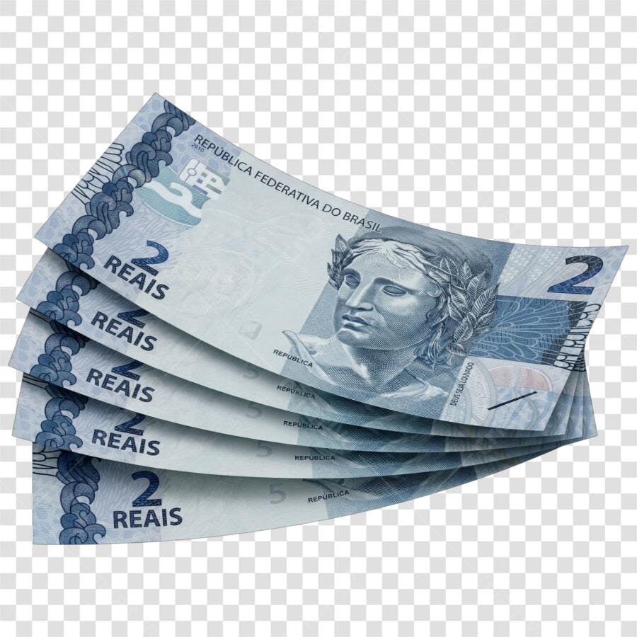 Foto Recortada Notas de 2 Reais Empilhadas PNG Fundo Transparente