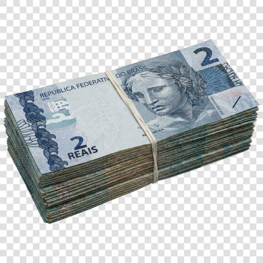 Foto Recortada Notas de 2 Reais Empilhadas PNG Fundo Transparente