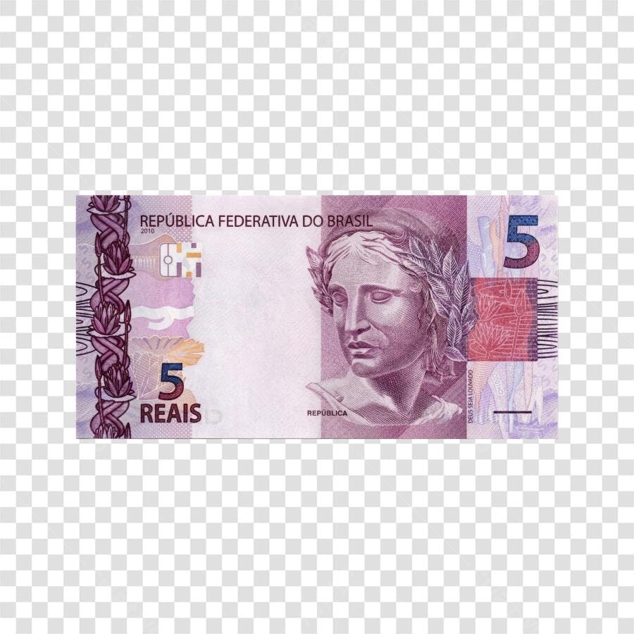 Foto Recortada Nota 5 Reais Dinheiro Brasil PNG Fundo Transparente