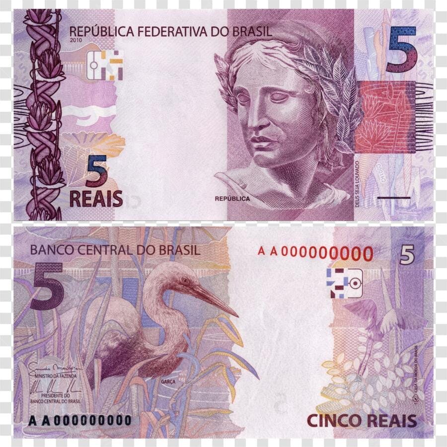 Foto Recortada Nota 5 Reais Dinheiro Brasil PNG Transparente