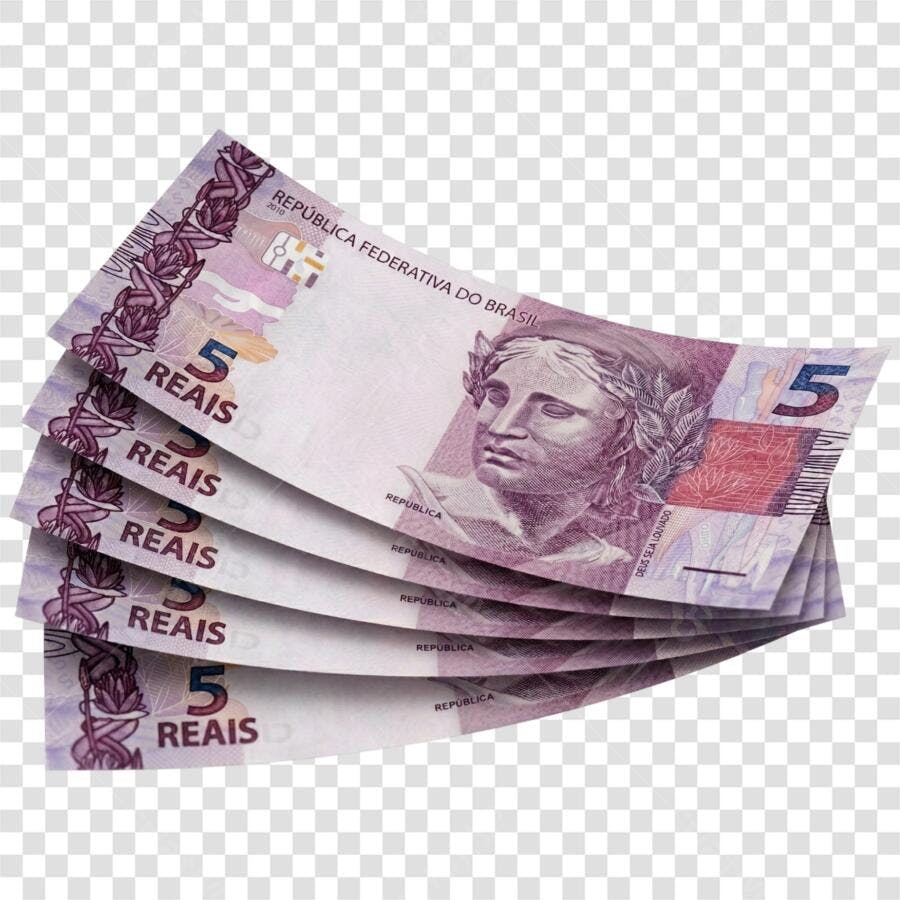 Foto Recortada Notas de 5 Reais Dinheiro PNG Fundo Transparente