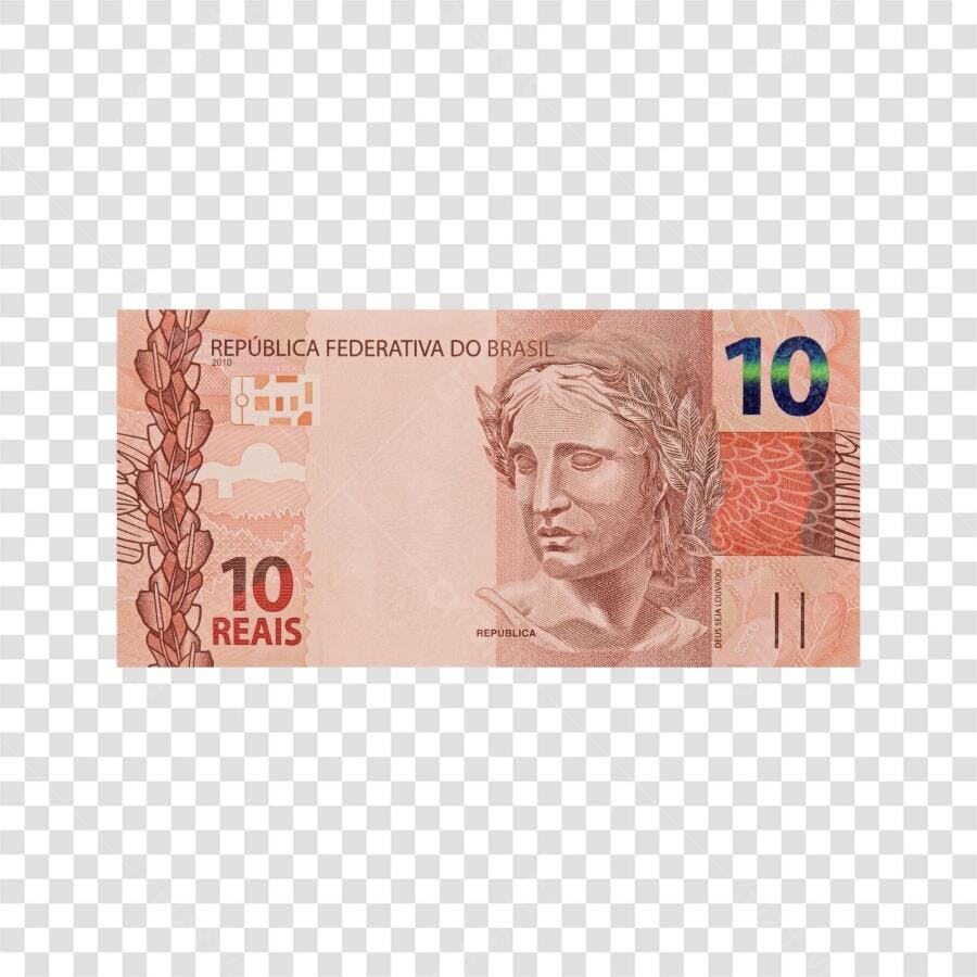 Ilustração Nota Dez Reais Dinheiro Brasil PNG Fundo Transparente