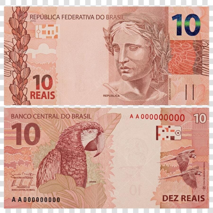 Foto Recortada Nota 10 Reais Dinheiro Brasil PNG Fundo Transparente