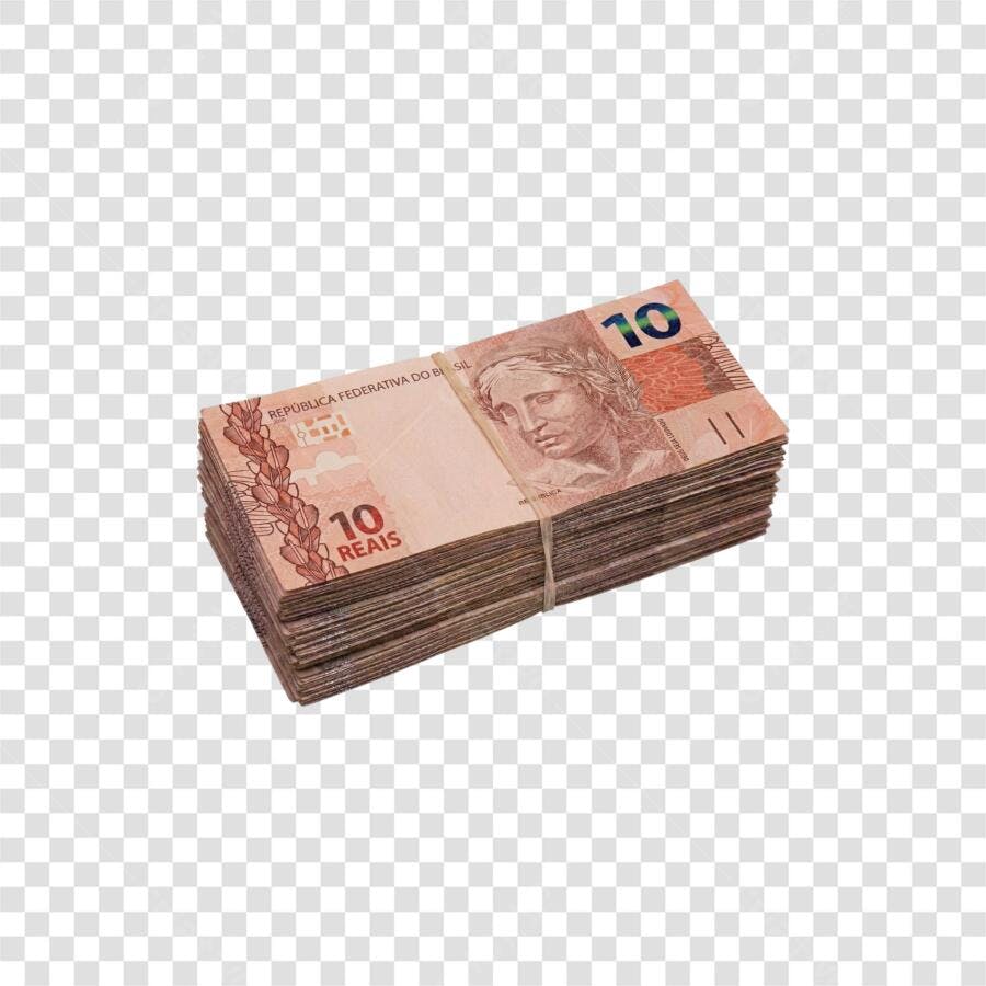 Foto Recortada Dinheiro Notas 10 Reais Empilhadas PNG Fundo Transparente
