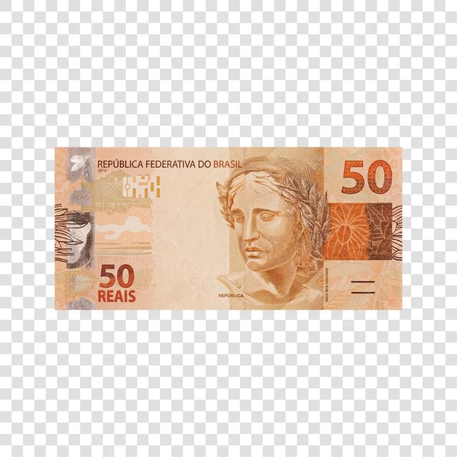 Foto Recortada Nota 50 Reais Dinheiro Brasileiro PNG Fundo Transparente
