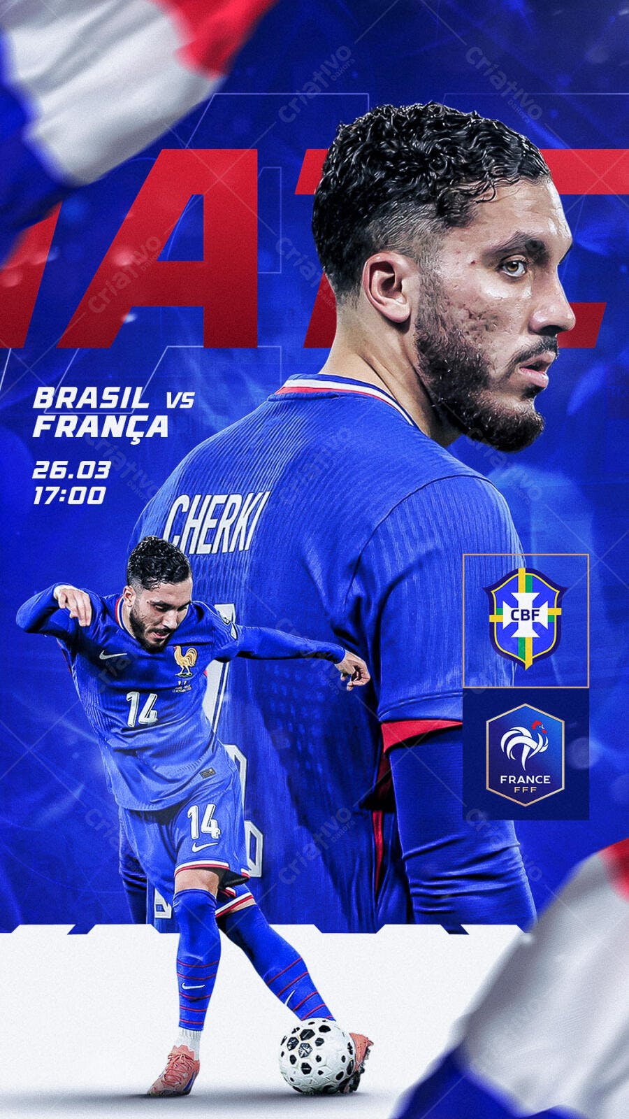 Post Instagram Jogo Futebol Brasil França PSD Editável