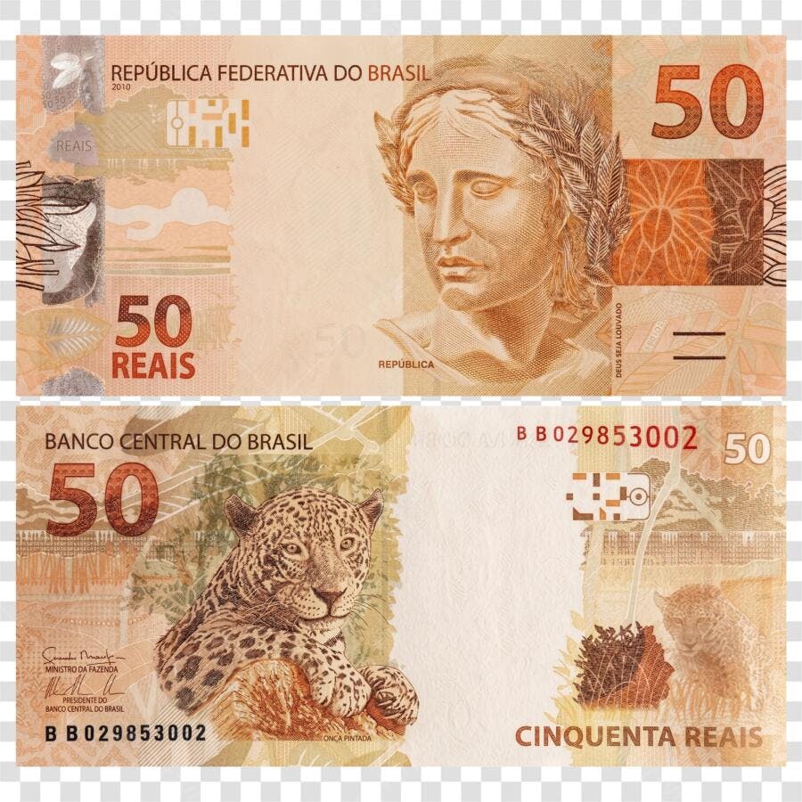 Foto Recortada Nota 50 Reais Dinheiro Brasil PNG Fundo Transparente