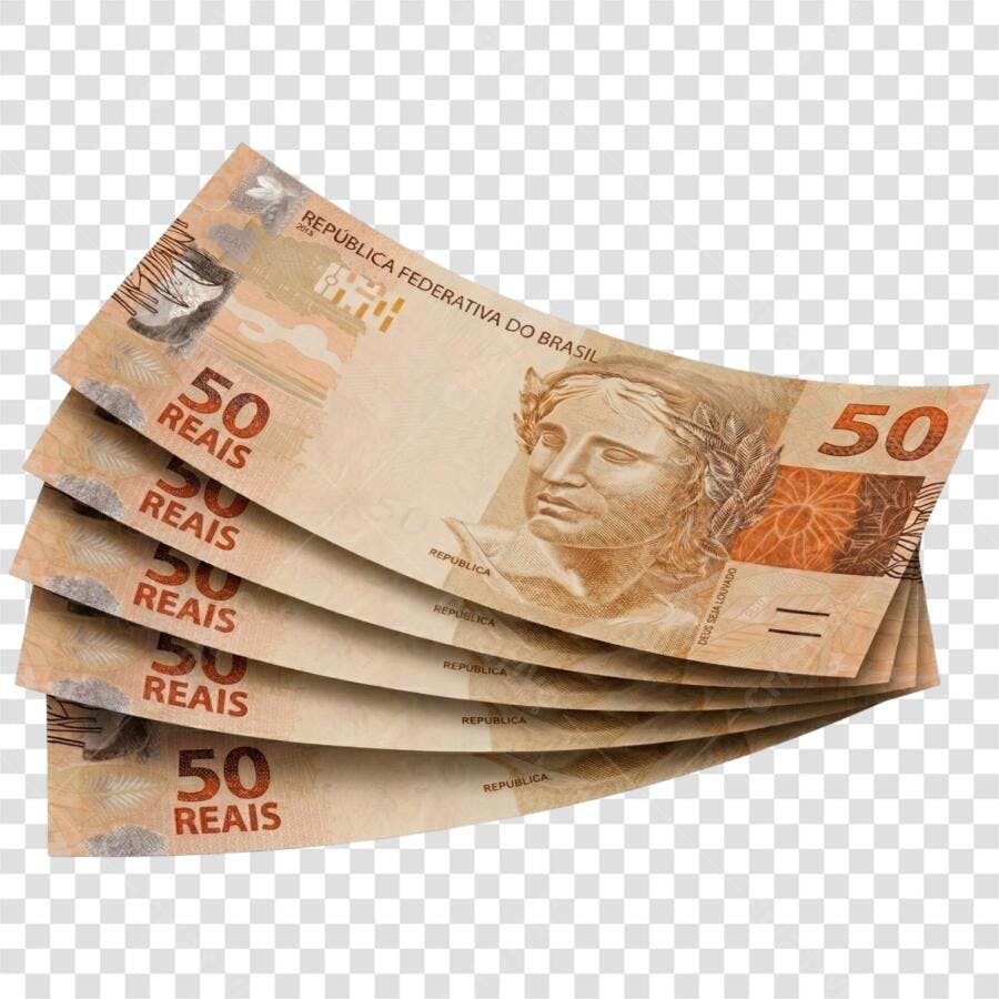 Foto Recortada Notas de 50 Reais Dinheiro PNG Fundo Transparente