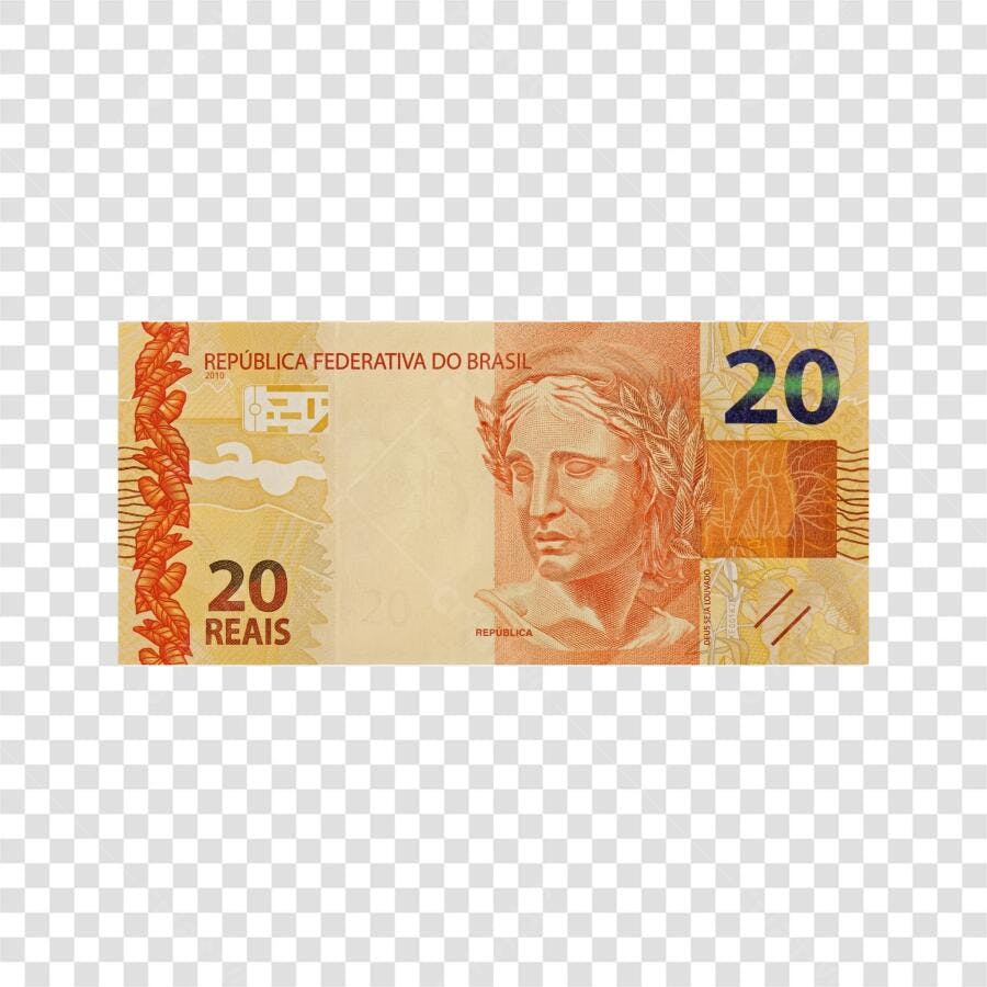 Foto Recortada Nota 20 Reais Dinheiro PNG Fundo Transparente
