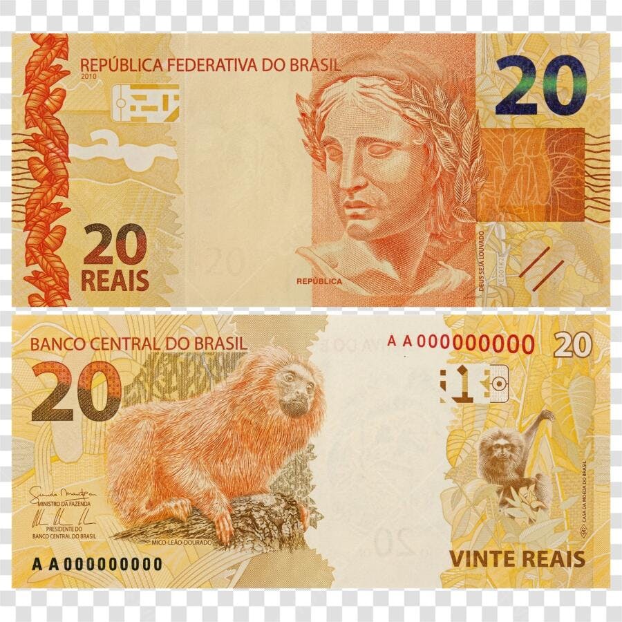 Foto Recortada Nota 20 Reais Dinheiro PNG Fundo Transparente