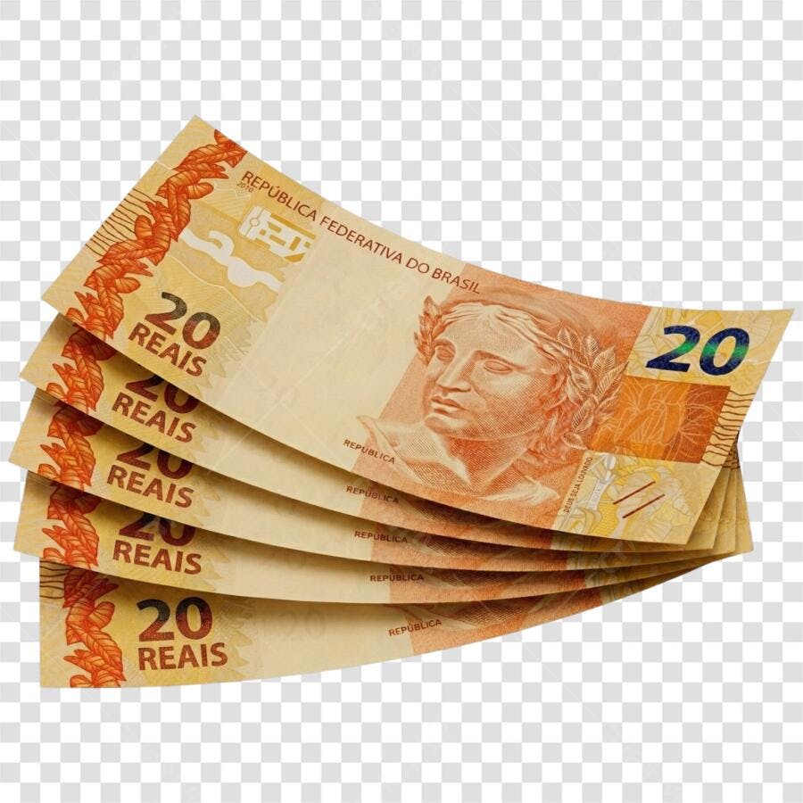 Foto Recortada Notas de 20 Reais Empilhadas PNG Fundo Transparente