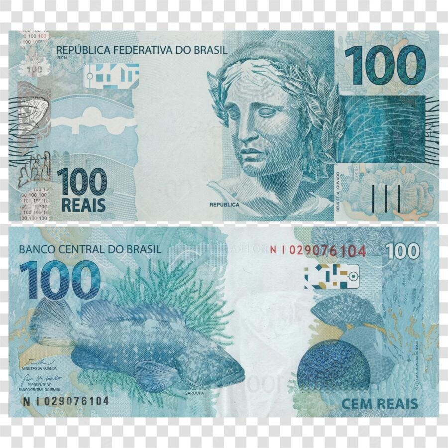 Foto Recortada Nota 100 Reais Dinheiro Brasil PNG Fundo Transparente