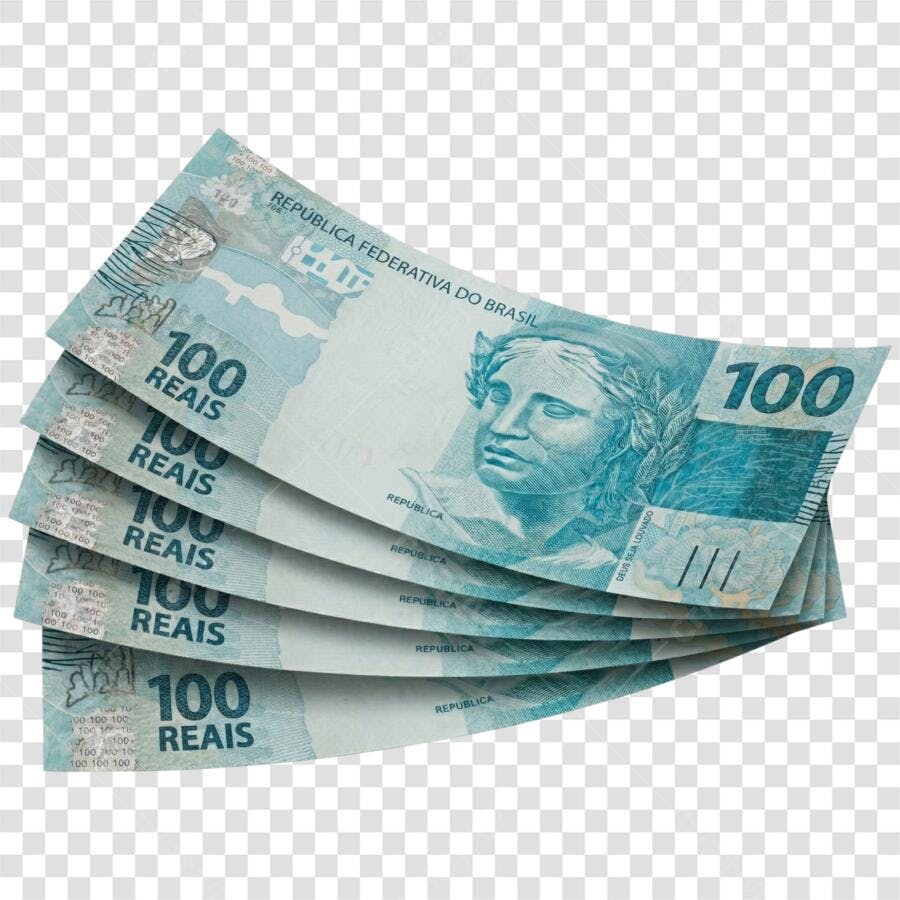 Foto Recortada Notas de 100 Reais Dinheiro PNG Fundo Transparente