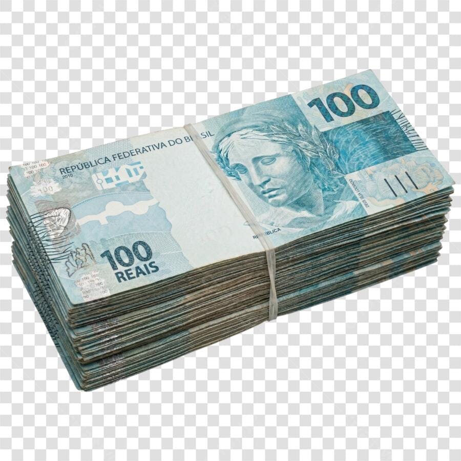 Foto Recortada Pilha Notas 100 Reais Dinheiro PNG Fundo Transparente
