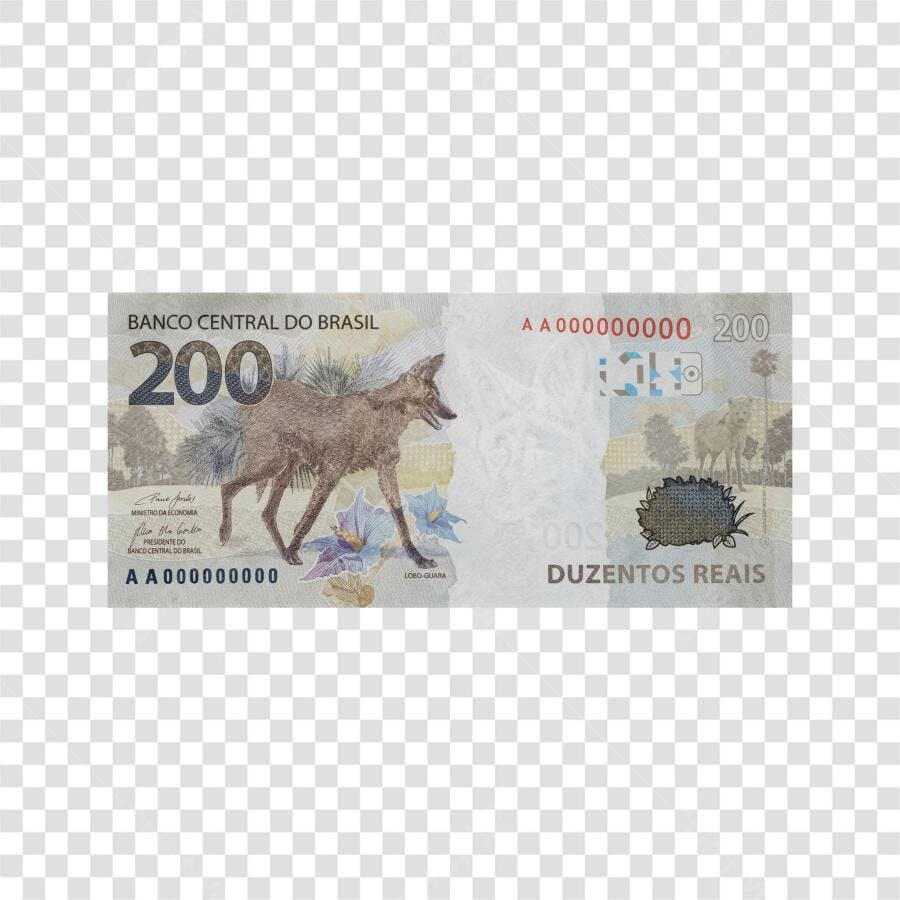Foto Recortada Nota de 200 Reais Lobo Guará PNG Fundo Transparente