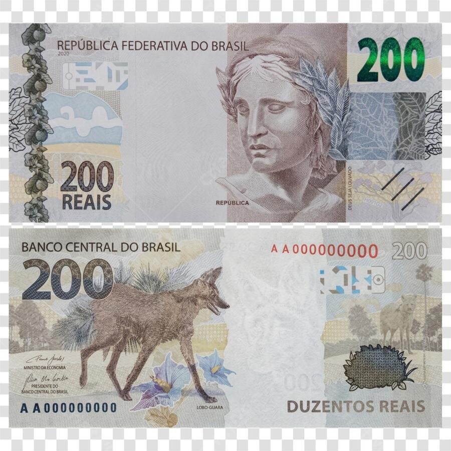 Foto Recortada Nota 200 Reais Dinheiro Brasil PNG Fundo Transparente