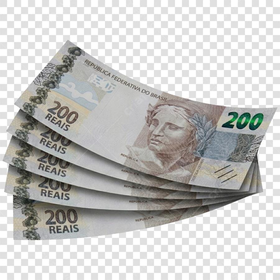 Foto Recortada Notas de 200 Reais Dinheiro PNG Fundo Transparente