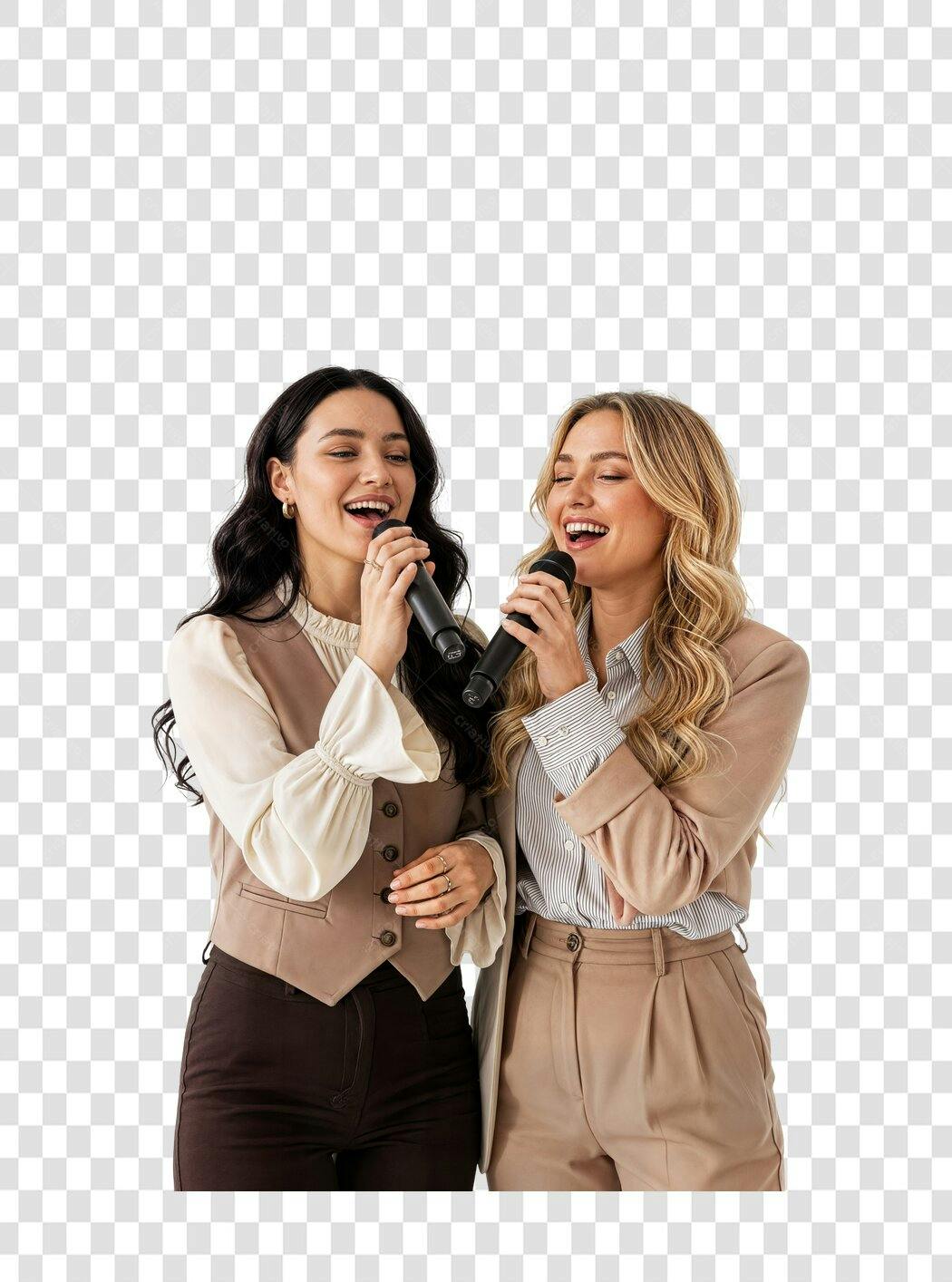 Foto Recortada Duas Mulheres Cantando Microfone PNG Fundo Transparente