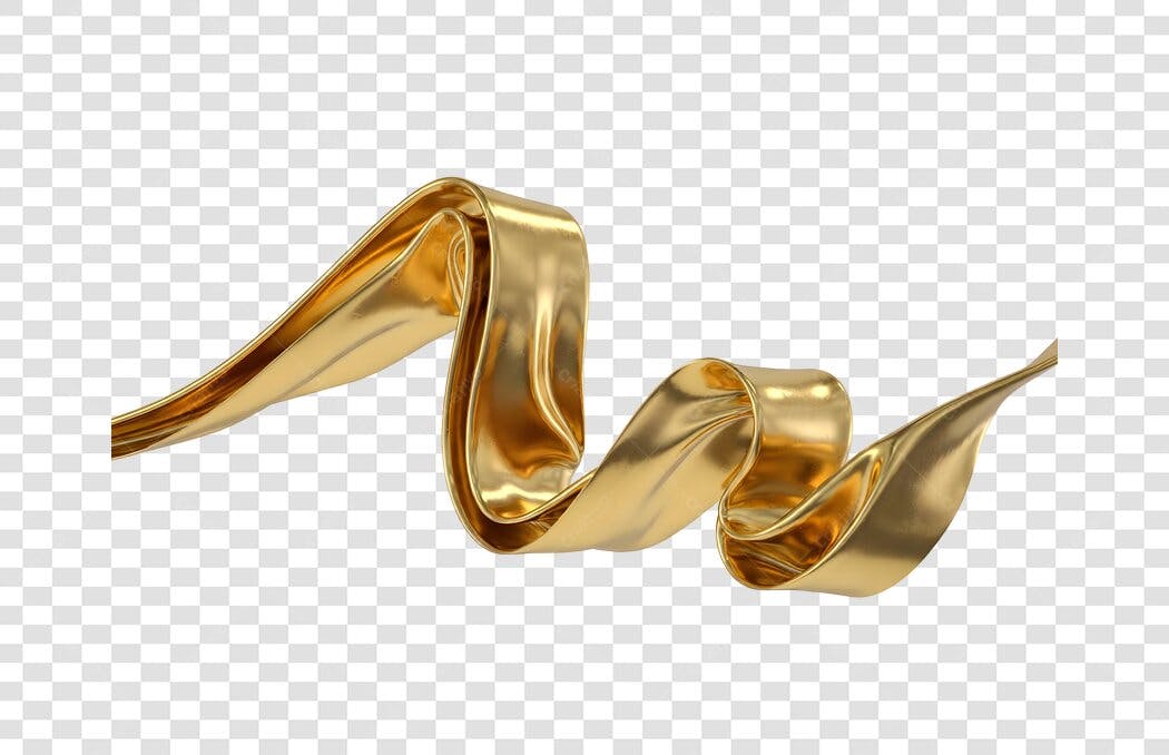 Elemento 3D Fita Dourada Ondulada Decoração PNG Fundo Transparente