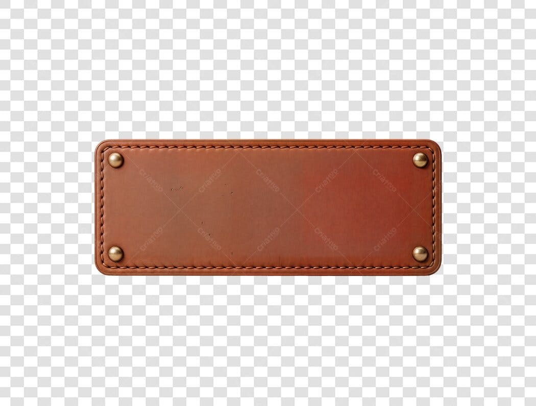 Elemento Decorativo Etiqueta Couro Marrom Costura PNG Fundo Transparente