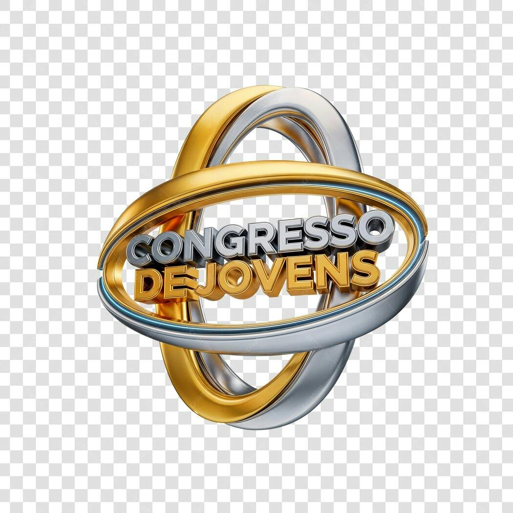 Elemento 3D Congresso de Jovens Dourado Prata PNG Fundo Transparente