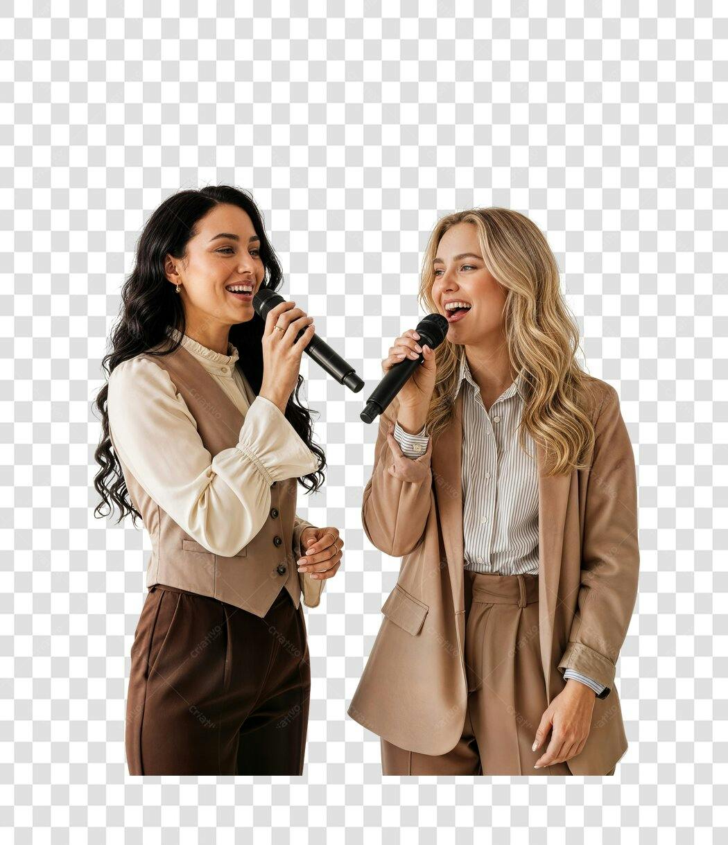 Foto Recortada Mulheres Cantando Microfone PNG Fundo Transparente