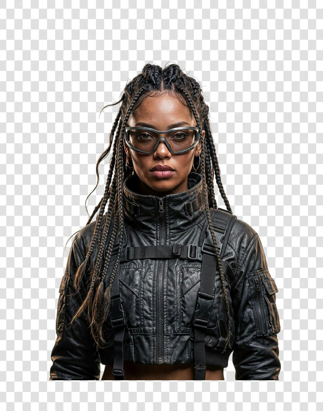 Foto Recortada Mulher Negra Tranças Óculos PNG Fundo Transparente