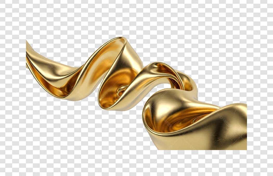 Elemento 3D Fita Dourada Ondulada Luxo PNG Fundo Transparente
