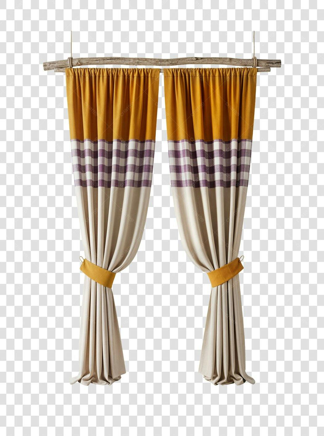 Foto Recortada Cortina Rústica Xadrez Amarelo PNG Fundo Transparente