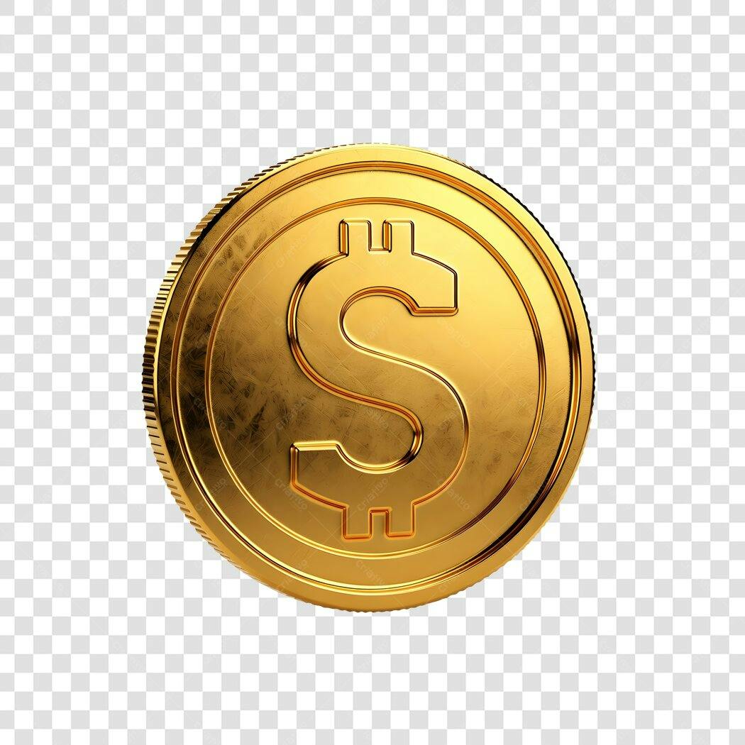 Elemento 3D Moeda Dólar Dourada PNG Fundo Transparente