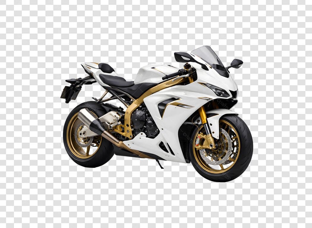 Foto Recortada Moto Esportiva Branca Dourada PNG Fundo Transparente